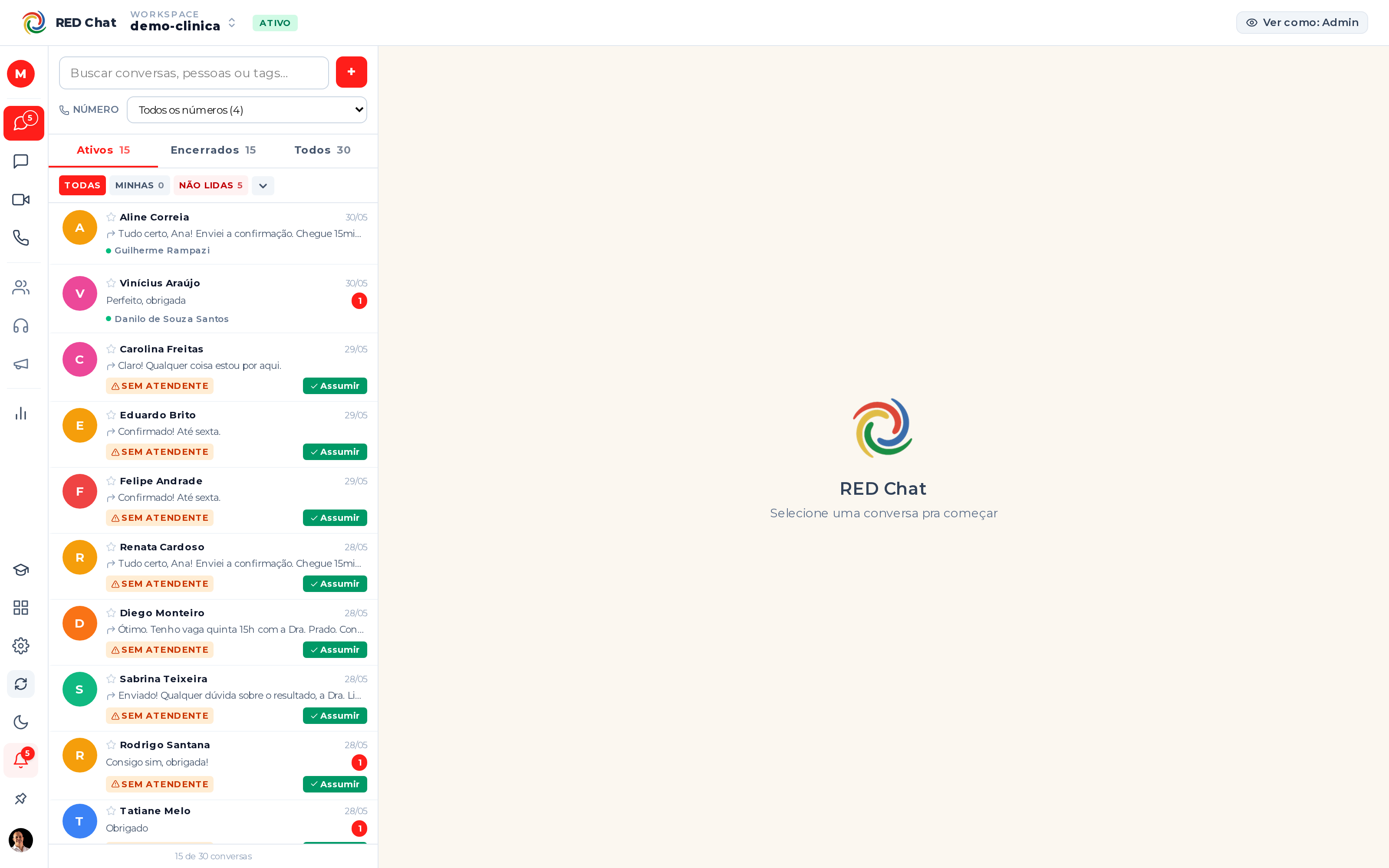 Inbox do RED Chat com conversas de WhatsApp